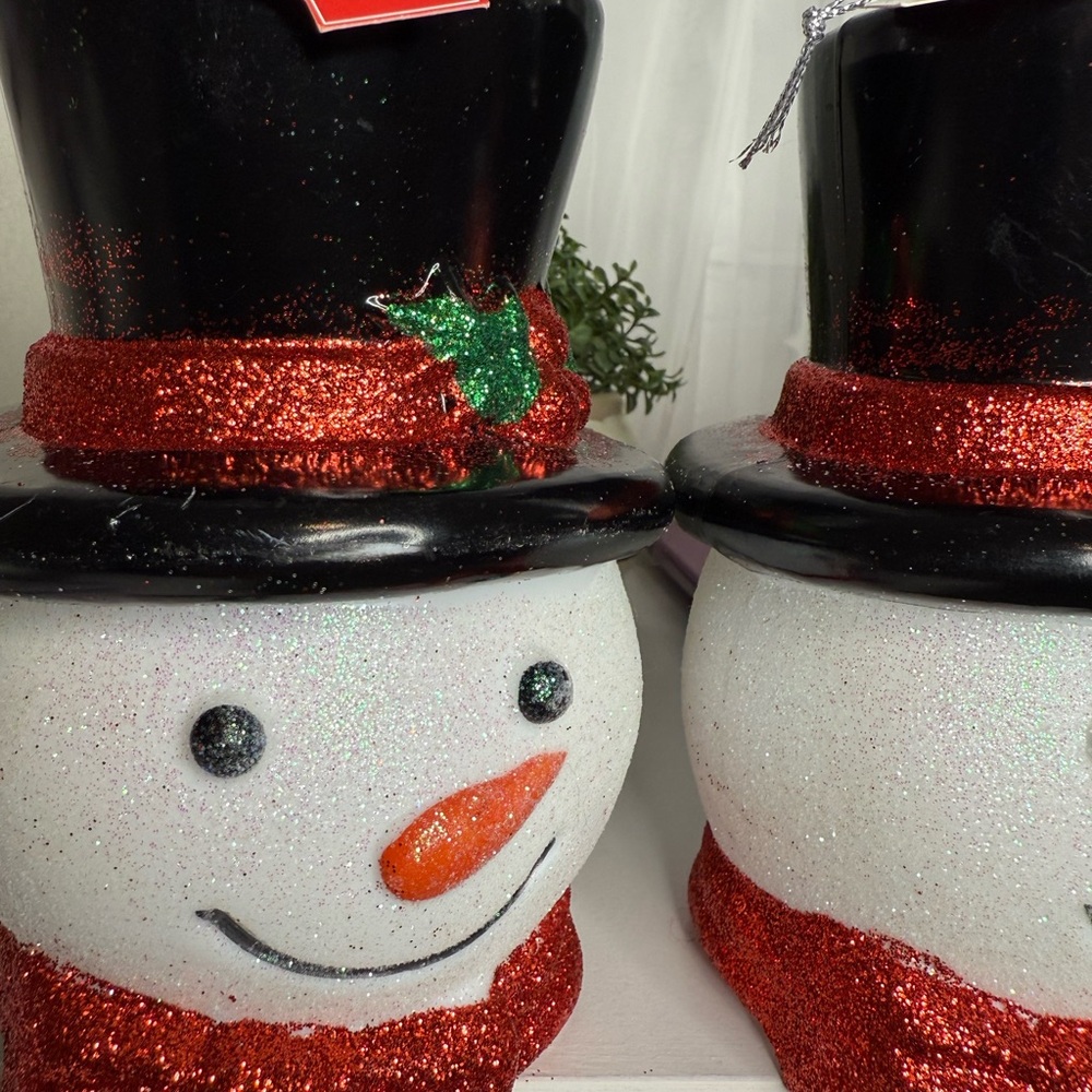 Holiday Time Glitter Snowman Decor with Red and Black Accents